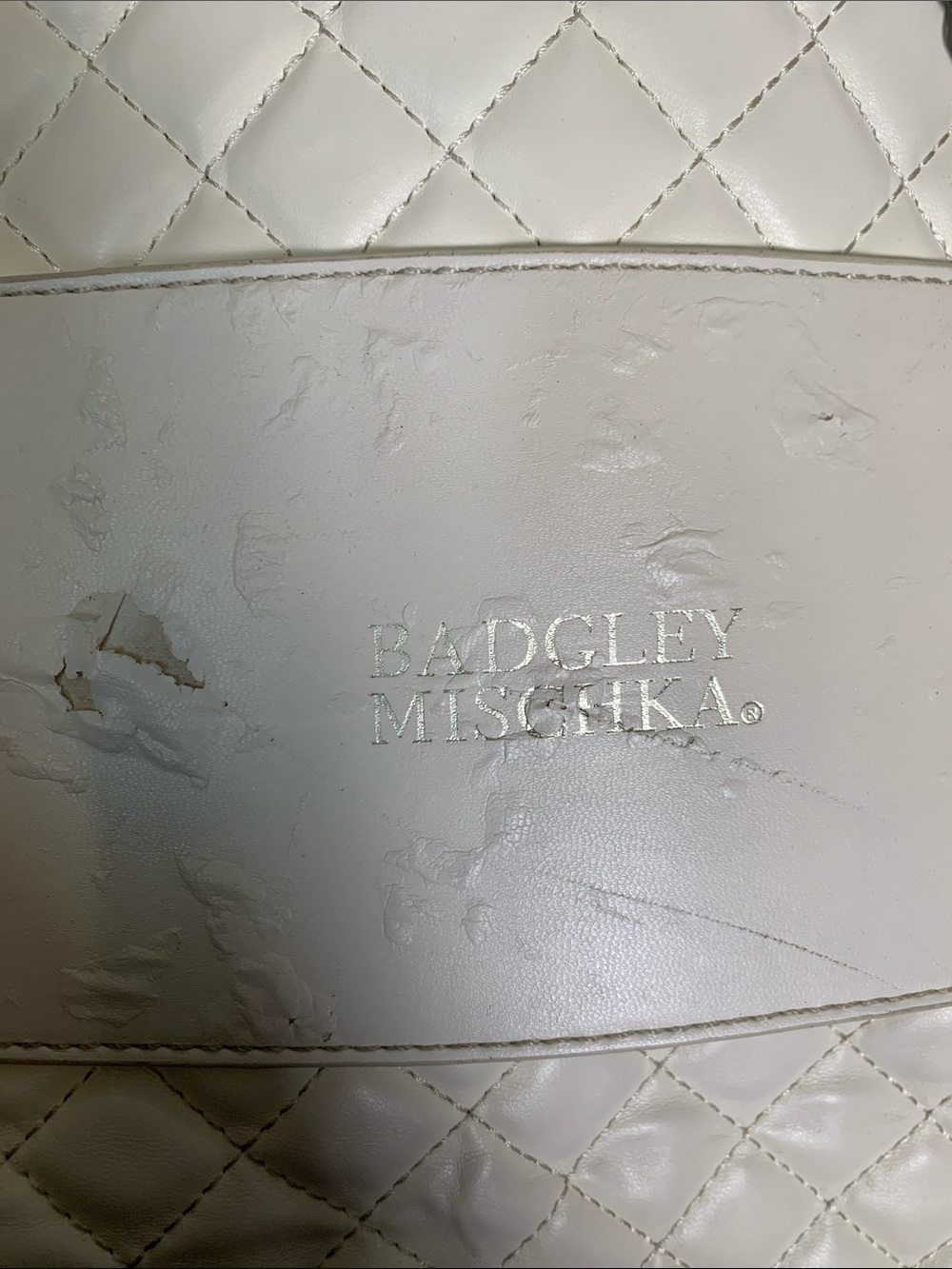 Badgley Mischka Cream Quilted Chain-Handle Tote - Picture 2 of 9